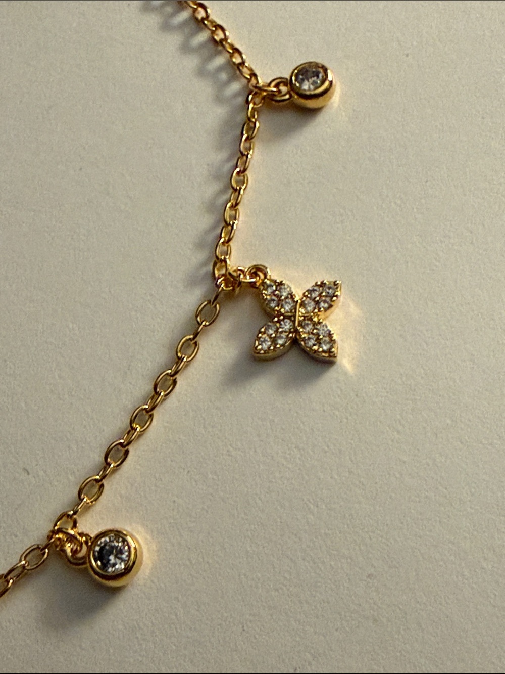 Delicate Gold Flower Drop Necklace with Crystal Accents - Picture 3 of 7